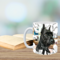 Gift-boxed pet photo coffee mug. Custom dog portrait ceramic tea mug. 3D tear-effect dog design on mug.